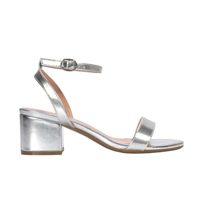 Metallic Silver - Side - XY London Womens-Ladies Gemma Metallic Strappy Low Block Heel Sandals