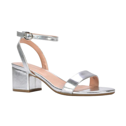 Metallic Silver - Lifestyle - XY London Womens-Ladies Gemma Metallic Strappy Low Block Heel Sandals