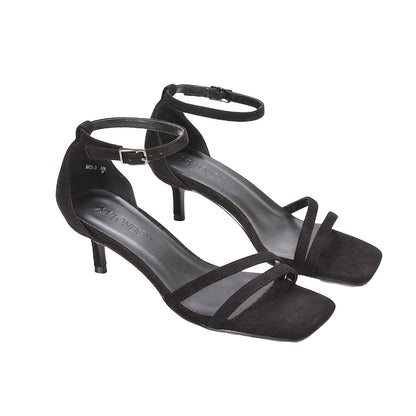 Jet Black - Pack Shot - XY London Womens-Ladies Lea Strappy Low Kitten Heel Sandals