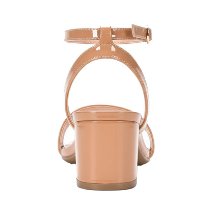 Taupe - Pack Shot - XY London Womens-Ladies Gemma Patent Strappy Low Block Heel Sandals