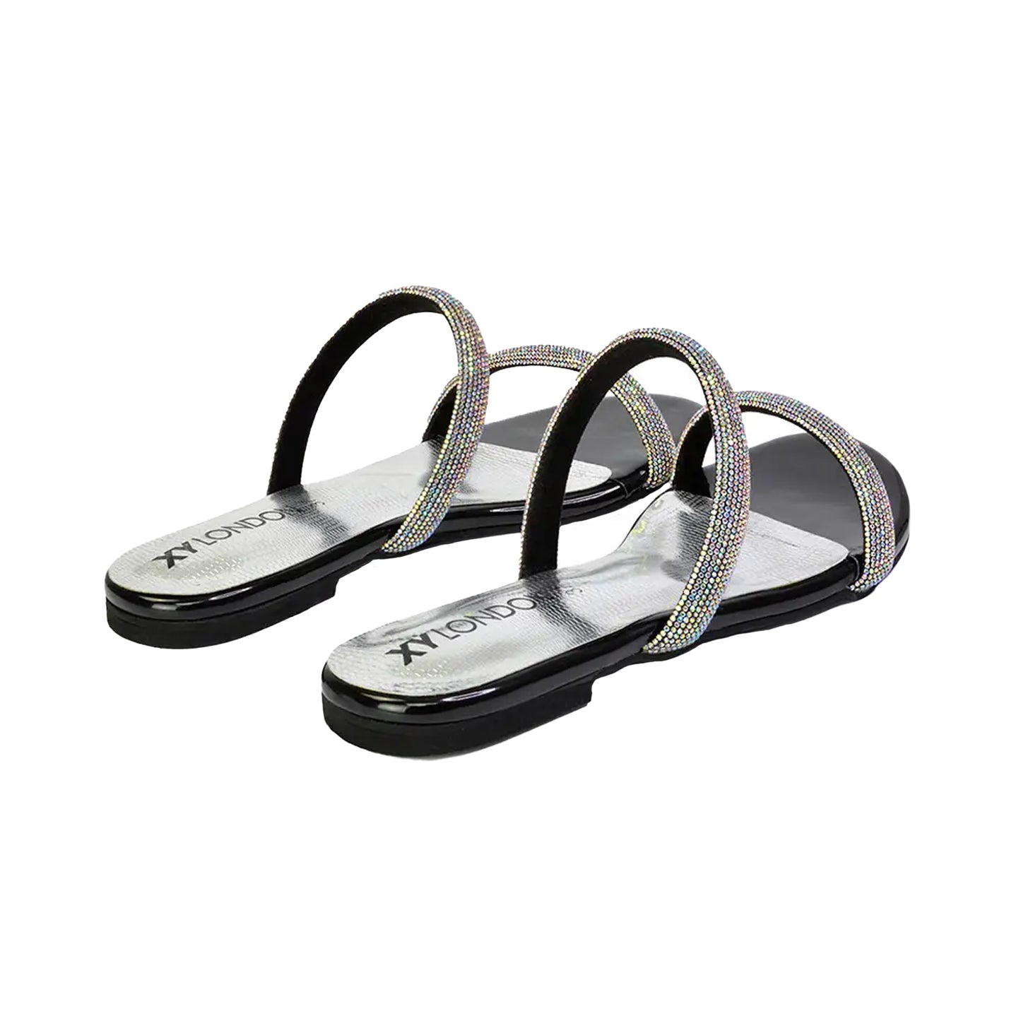 Black-Silver - Back - XY London Womens-Ladies Hope Diamante Sparkly Slip-on Bridal Sandals