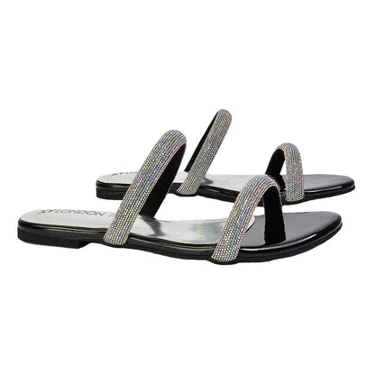 Black-Silver - Lifestyle - XY London Womens-Ladies Hope Diamante Sparkly Slip-on Bridal Sandals