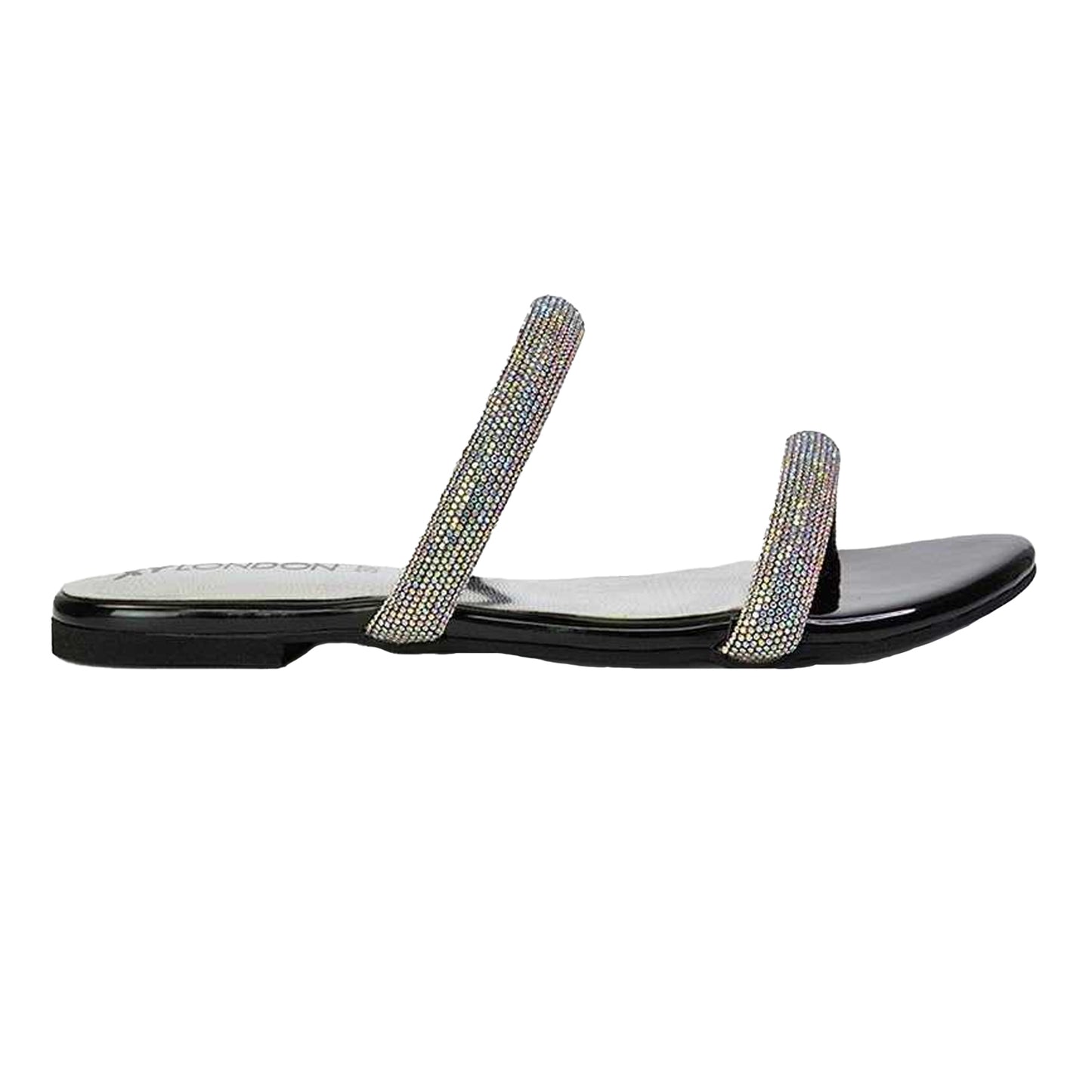 Black-Silver - Pack Shot - XY London Womens-Ladies Hope Diamante Sparkly Slip-on Bridal Sandals