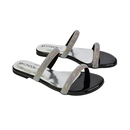 Black-Silver - Front - XY London Womens-Ladies Hope Diamante Sparkly Slip-on Bridal Sandals