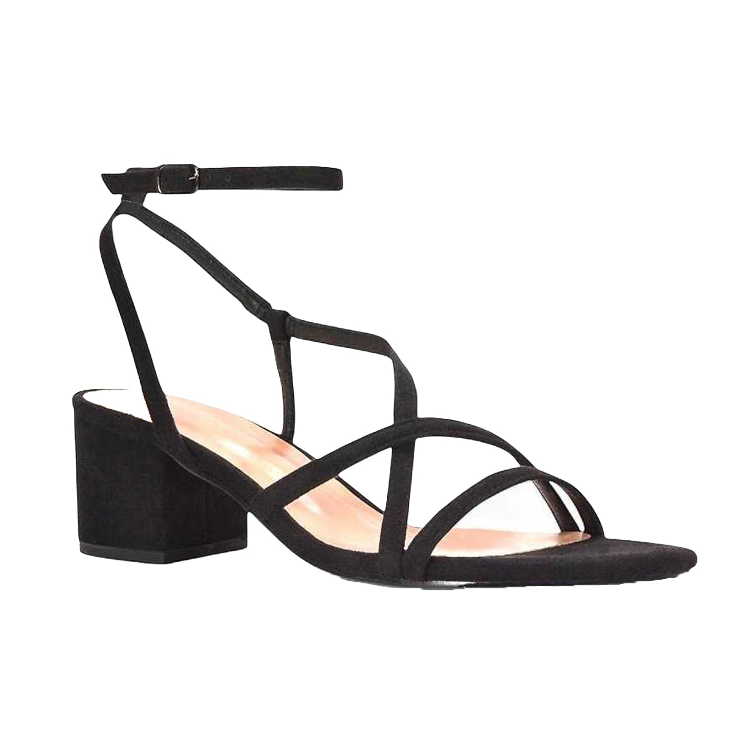 Jet Black - Side - XY London Womens-Ladies Maria Strappy Block Heel Sandals