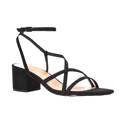 Jet Black - Side - XY London Womens-Ladies Maria Strappy Block Heel Sandals