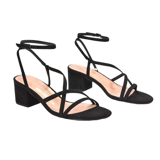 Jet Black - Front - XY London Womens-Ladies Maria Strappy Block Heel Sandals