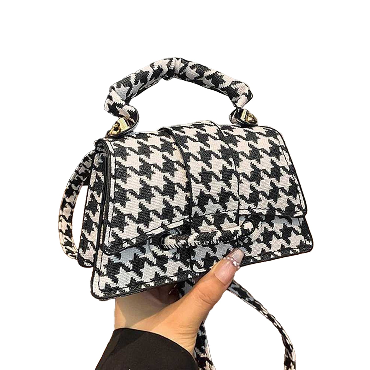 Black-White - Front - XY London Womens-Ladies Felicia Dogtooth Mini Handbag