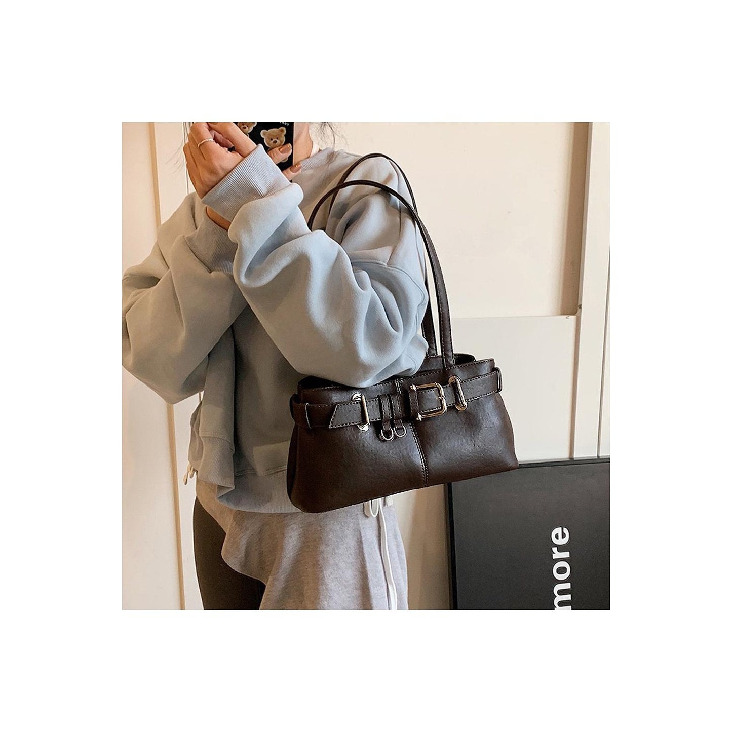 Brown - Pack Shot - XY London Womens-Ladies Josephine Belted Shoulder Bag