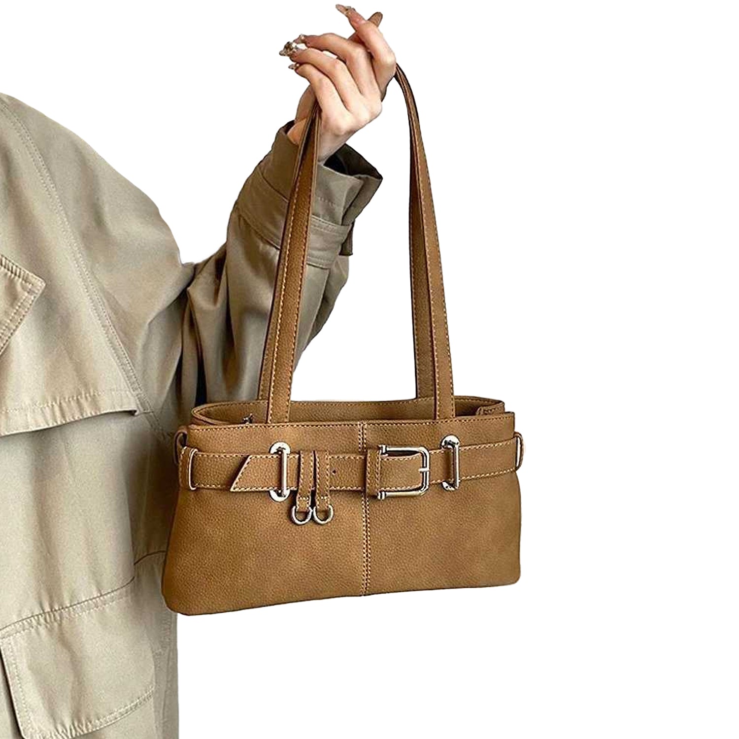 Tan - Front - XY London Womens-Ladies Josephine Belted Shoulder Bag