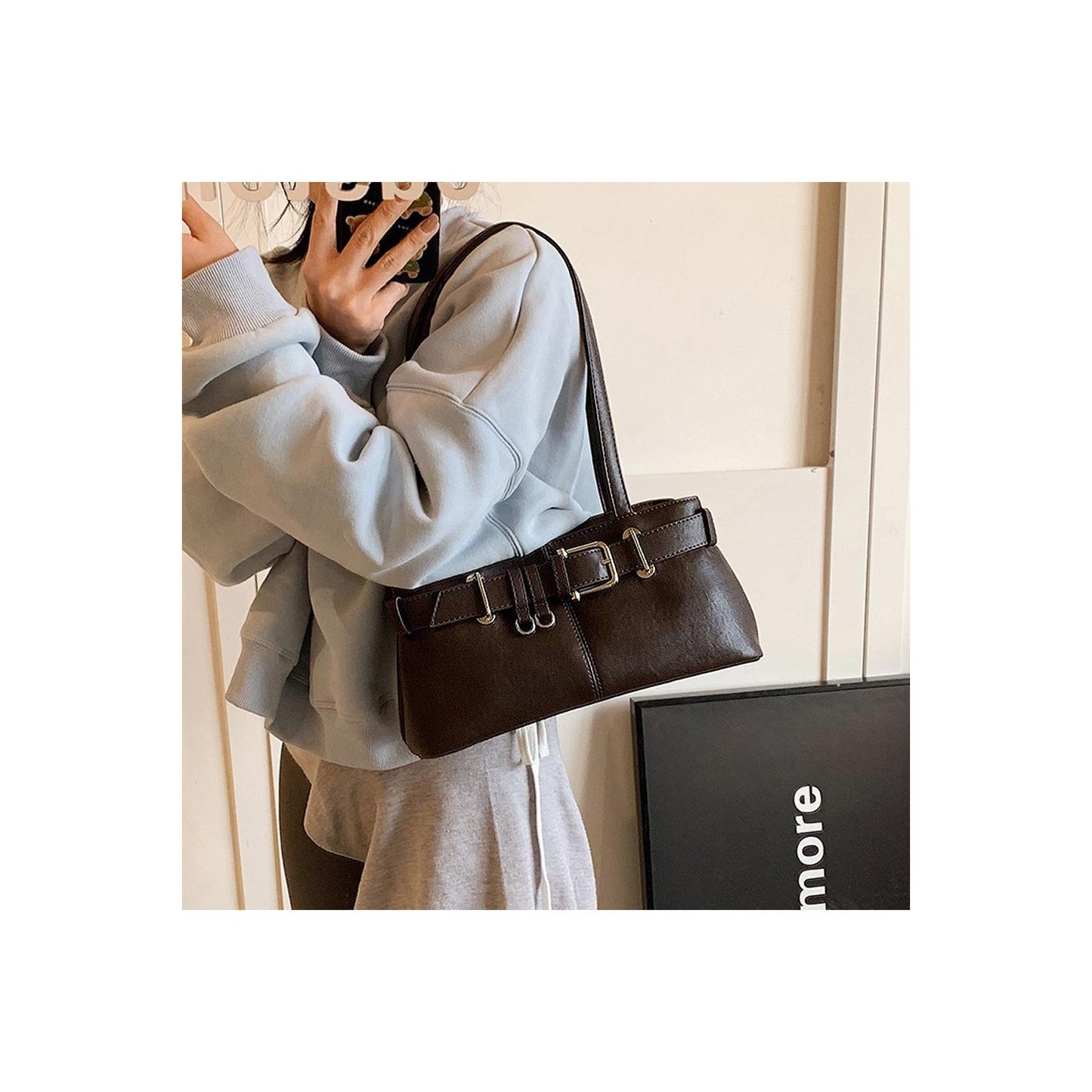 Brown - Back - XY London Womens-Ladies Josephine Belted Shoulder Bag