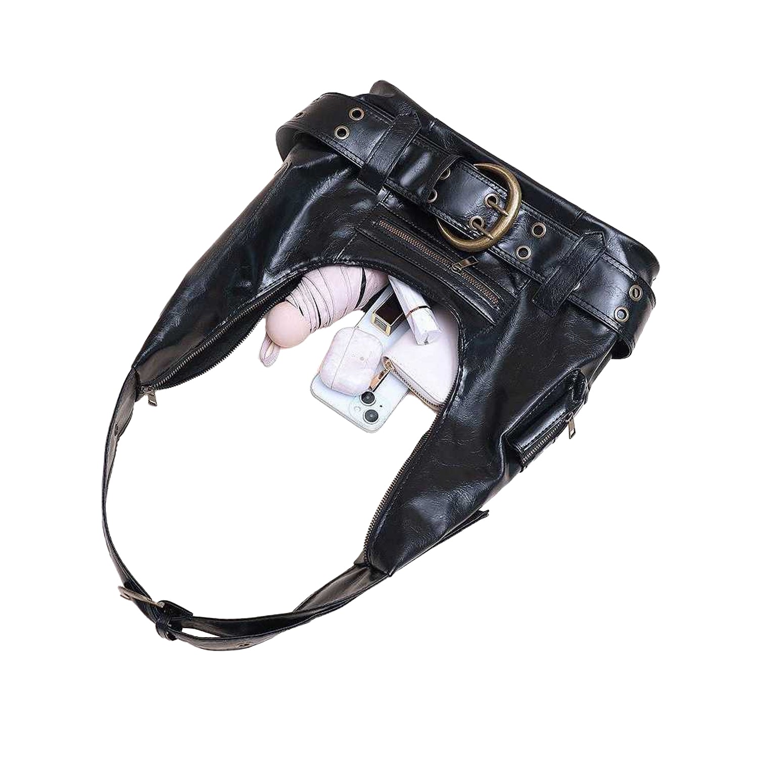 Black - Side - XY London Womens-Ladies Cora Buckle Shoulder Bag