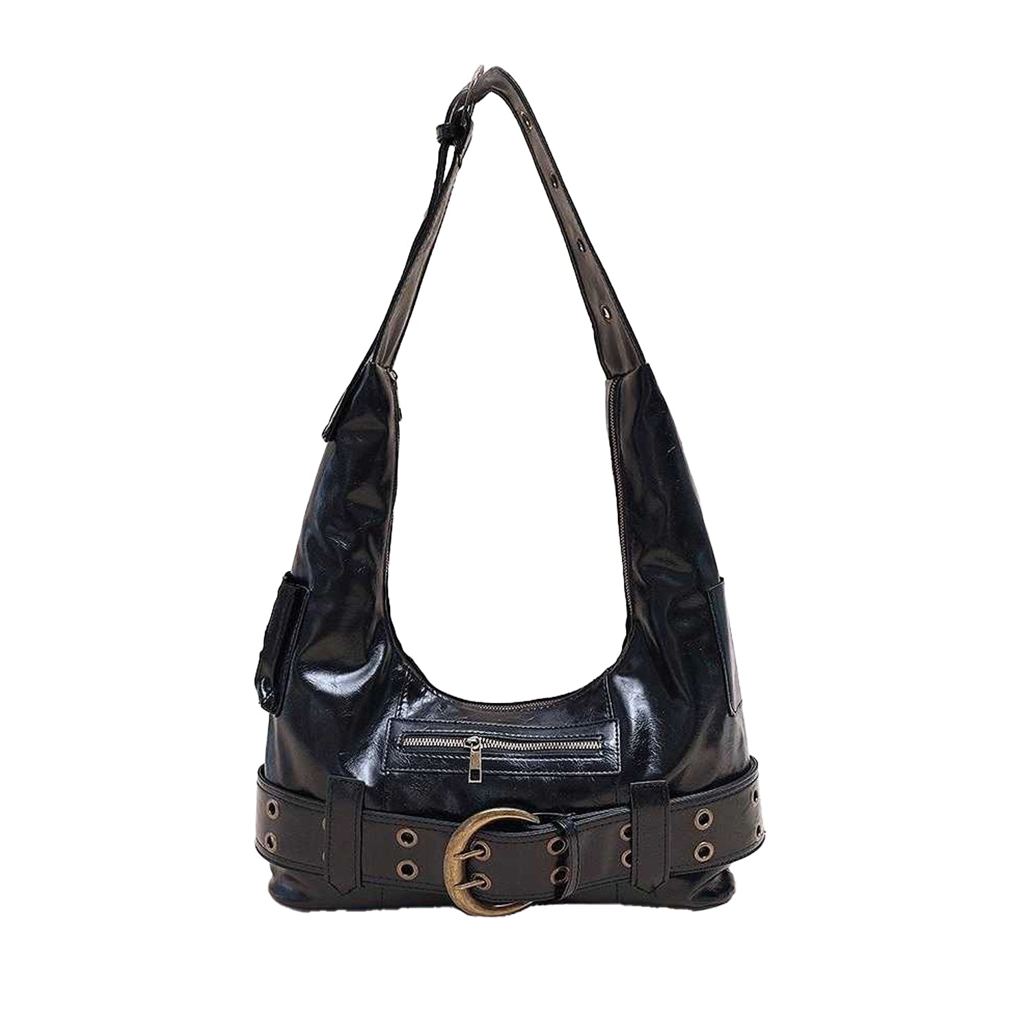 Black - Front - XY London Womens-Ladies Cora Buckle Shoulder Bag