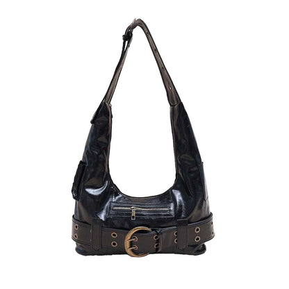 Black - Front - XY London Womens-Ladies Cora Buckle Shoulder Bag
