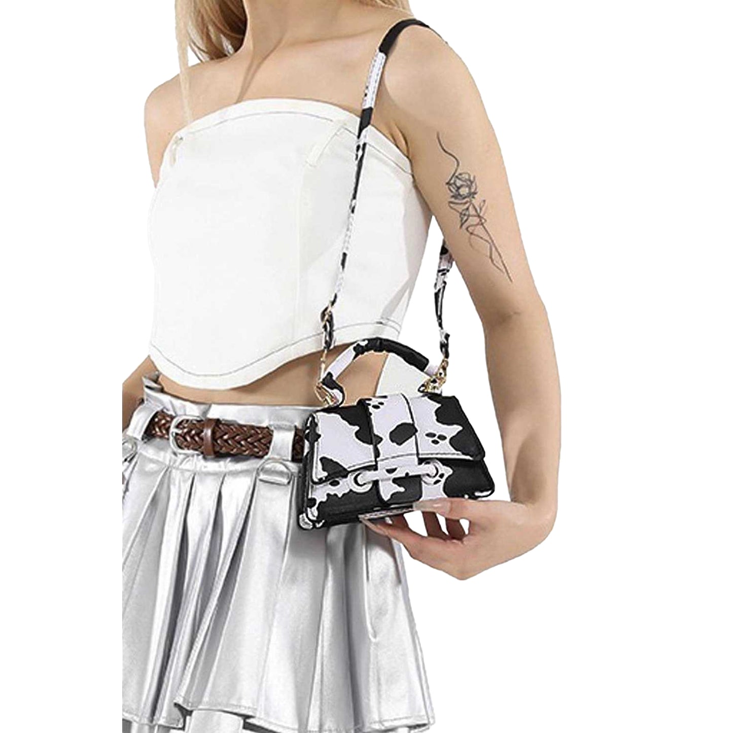 Off White-Black - Lifestyle - XY London Womens-Ladies Felicia Cow Print Mini Handbag