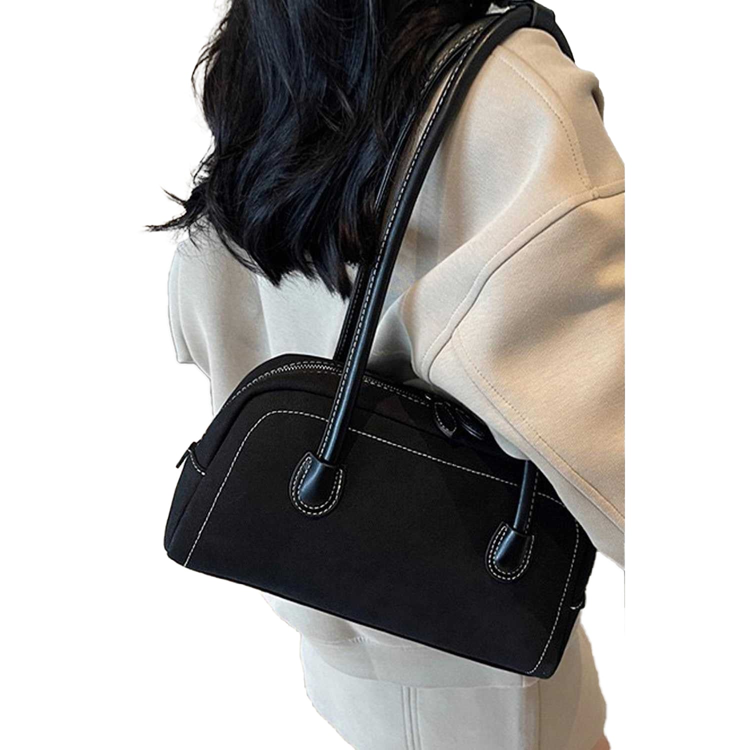 Black - Side - XY London Ashden Faux Suede Handbag
