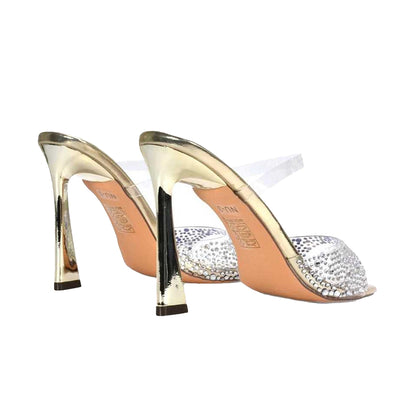 Gold - Back - XY London Womens-Ladies Lois Rhinestone Perspex High Heel Sandals