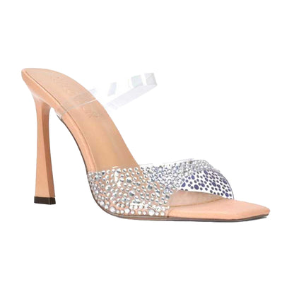 Nude - Front - XY London Womens-Ladies Lois Rhinestone Perspex High Heel Sandals