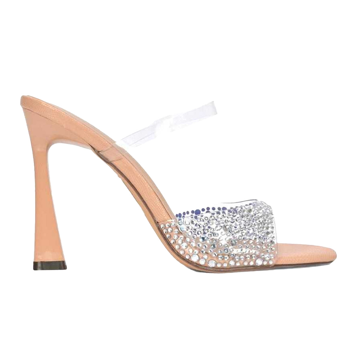 Nude - Side - XY London Womens-Ladies Lois Rhinestone Perspex High Heel Sandals
