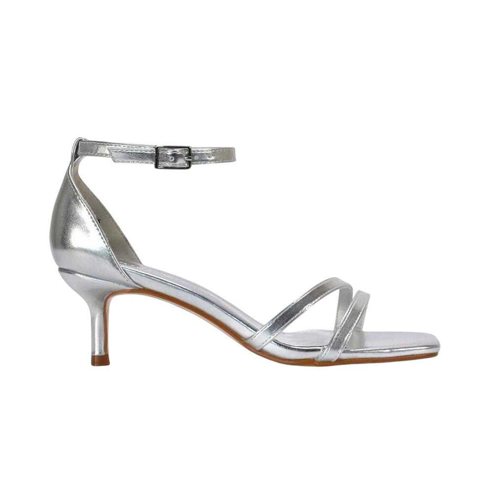 Silver - Side - XY London Womens-Ladies Lea Metallic Open Toe Low Kitten Heel Sandals