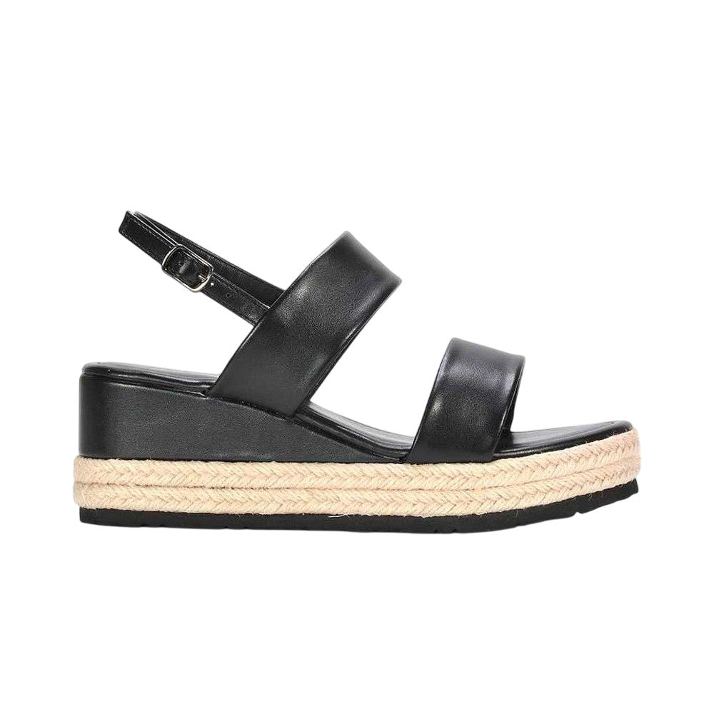 Black - Side - XY London Womens-Ladies Ally Sling Back Low Heel Wedge Sandals