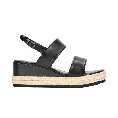 Black - Side - XY London Womens-Ladies Ally Sling Back Low Heel Wedge Sandals