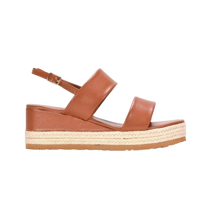 Tan - Side - XY London Womens-Ladies Ally Sling Back Low Heel Wedge Sandals