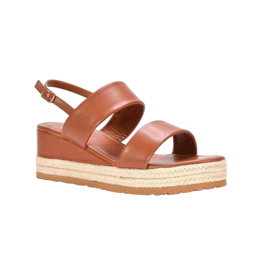 Tan - Lifestyle - XY London Womens-Ladies Ally Sling Back Low Heel Wedge Sandals