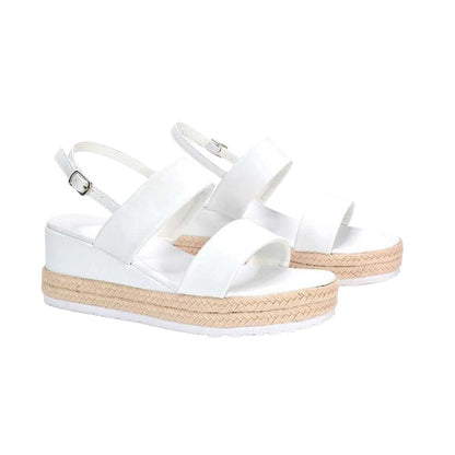 White - Front - XY London Womens-Ladies Ally Sling Back Low Heel Wedge Sandals