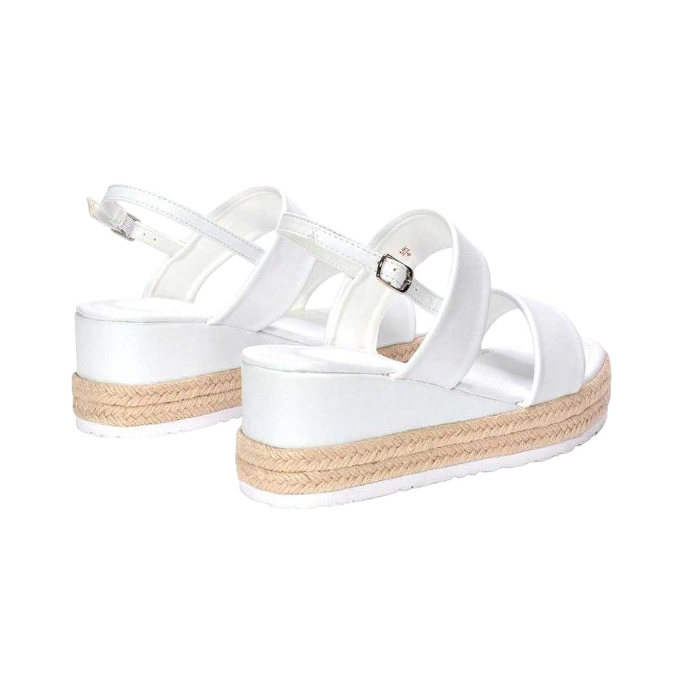 White - Back - XY London Womens-Ladies Ally Sling Back Low Heel Wedge Sandals