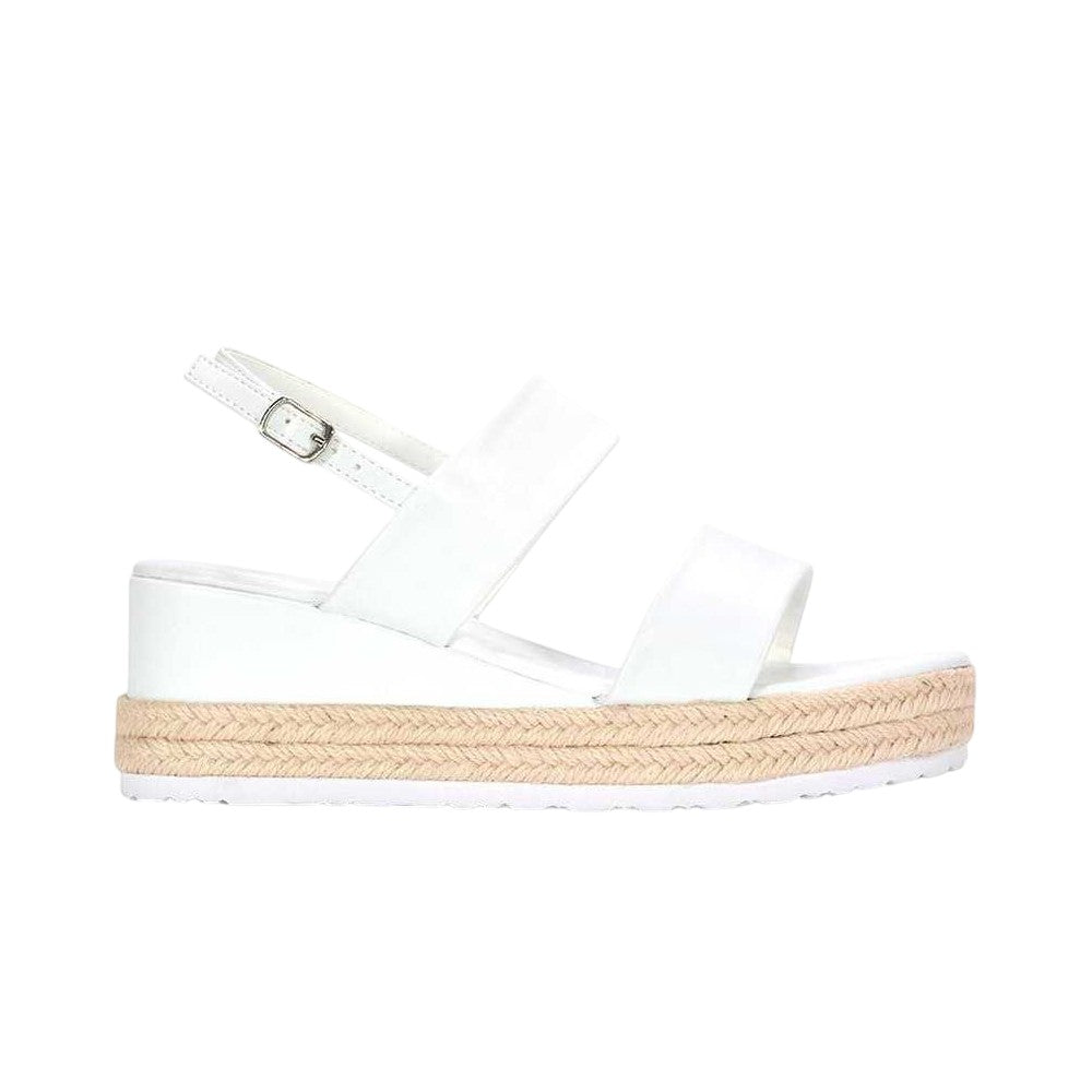 White - Side - XY London Womens-Ladies Ally Sling Back Low Heel Wedge Sandals