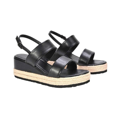 Black - Front - XY London Womens-Ladies Ally Sling Back Low Heel Wedge Sandals