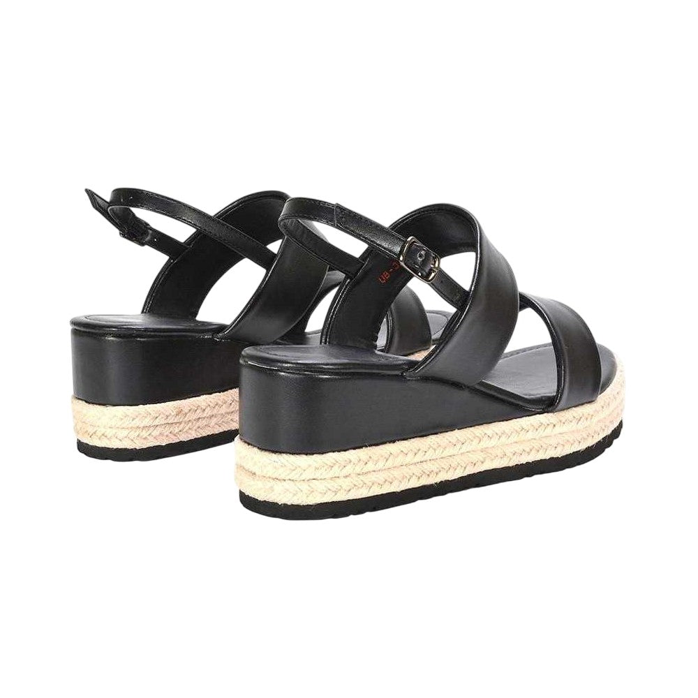 Black - Back - XY London Womens-Ladies Ally Sling Back Low Heel Wedge Sandals