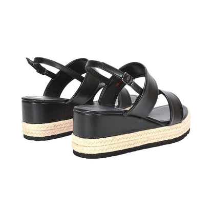 Black - Back - XY London Womens-Ladies Ally Sling Back Low Heel Wedge Sandals