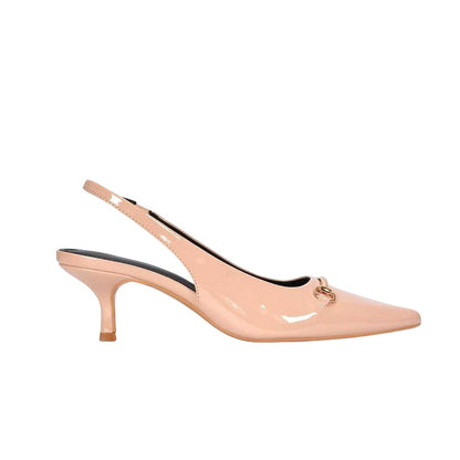 Nude - Side - XY London Womens-Ladies Jane Sling Back Mid Kitten Heel Sandals