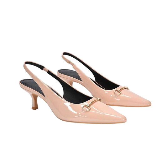 Nude - Front - XY London Womens-Ladies Jane Sling Back Mid Kitten Heel Sandals