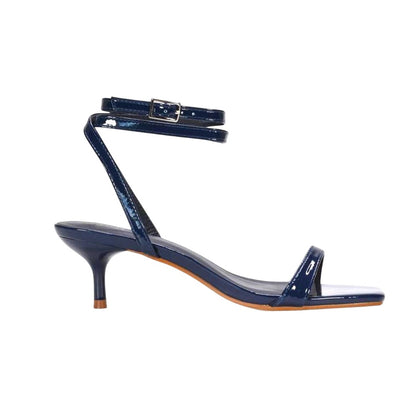 Navy - Side - XY London Womens-Ladies Nikita Patent Low Kitten Heel Sandals