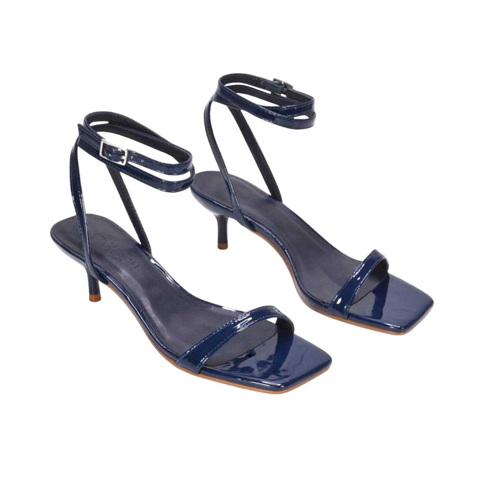 Navy - Front - XY London Womens-Ladies Nikita Patent Low Kitten Heel Sandals