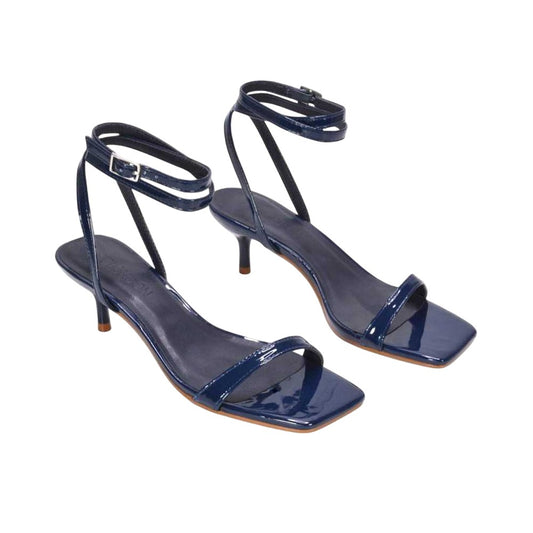 Navy - Front - XY London Womens-Ladies Nikita Patent Low Kitten Heel Sandals