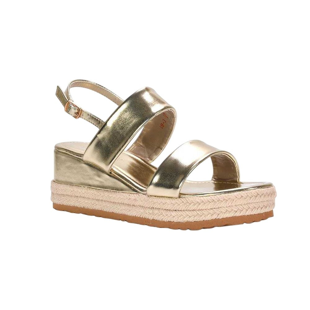 Metallic Gold - Lifestyle - XY London Womens-Ladies Ally Metallic Low Heel Wedge Sandals