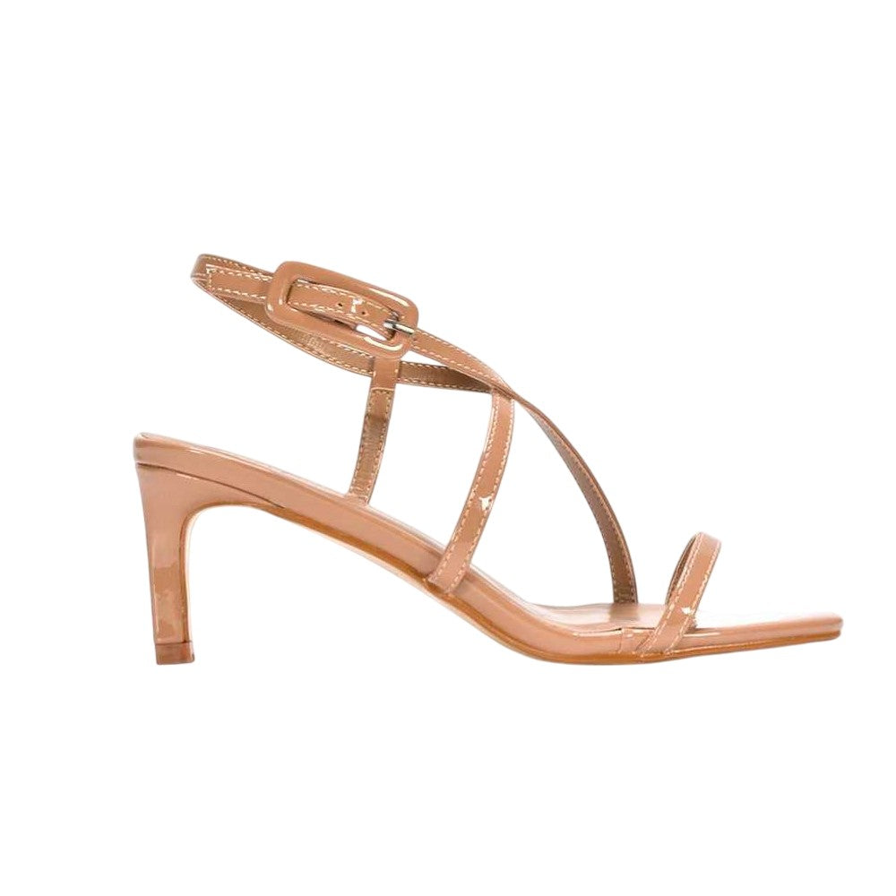 Taupe - Side - XY London Womens-Ladies Gabriella Patent Square Toe Mid Stiletto Sandals
