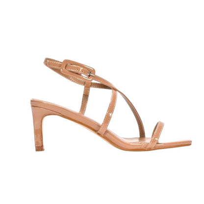Taupe - Side - XY London Womens-Ladies Gabriella Patent Square Toe Mid Stiletto Sandals