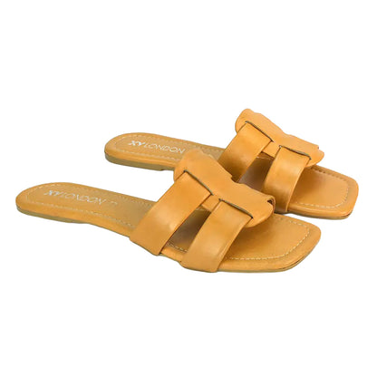 Tan - Side - XY London Womens-Ladies Chelsea Leather Sandals