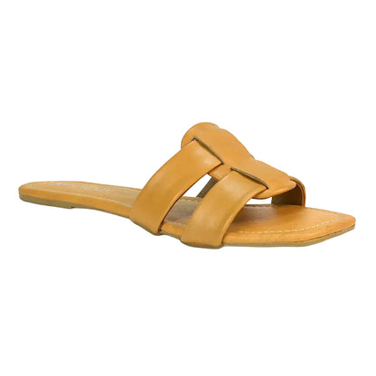 Tan - Front - XY London Womens-Ladies Chelsea Leather Sandals