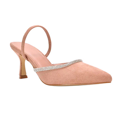 Natural - Lifestyle - XY London Womens-Ladies Carlene Diamante Trim Pointed Mid Stiletto Court Pumps