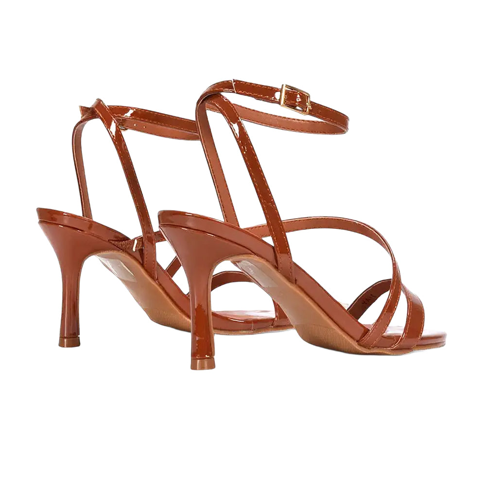 Brown - Back - XY London Womens-Ladies Sherry Patent Strappy Sandals