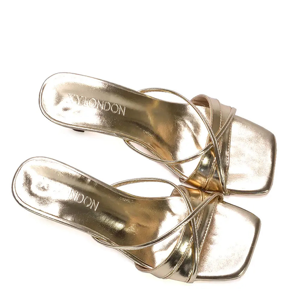 Metallic Gold - Lifestyle - XY London Womens-Ladies Claudia Metallic Strappy Mid Kitten Heel Sandals