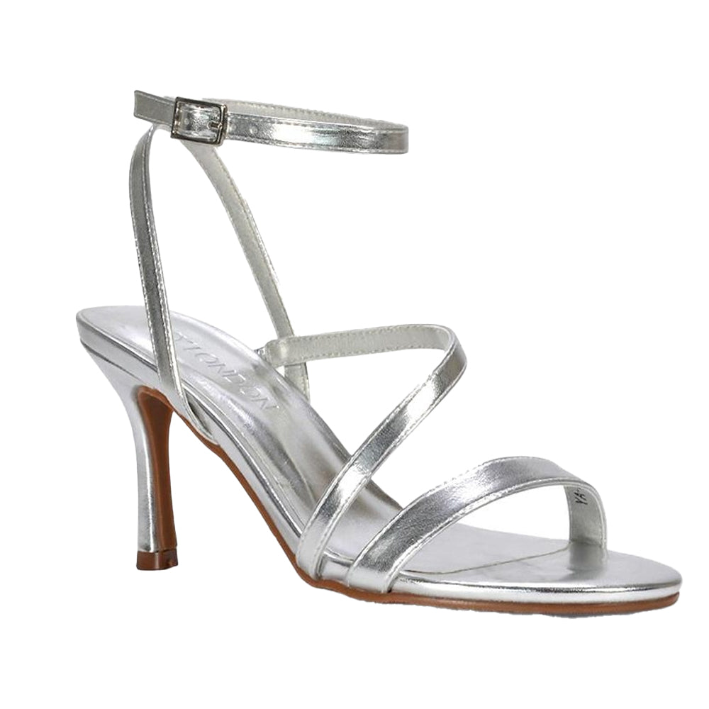 Metallic Silver - Lifestyle - XY London Womens-Ladies Sherry Metallic Strappy Stiletto Heel Sandals