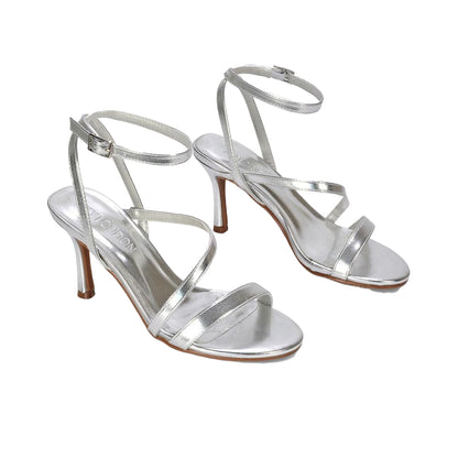 Metallic Silver - Front - XY London Womens-Ladies Sherry Metallic Strappy Stiletto Heel Sandals