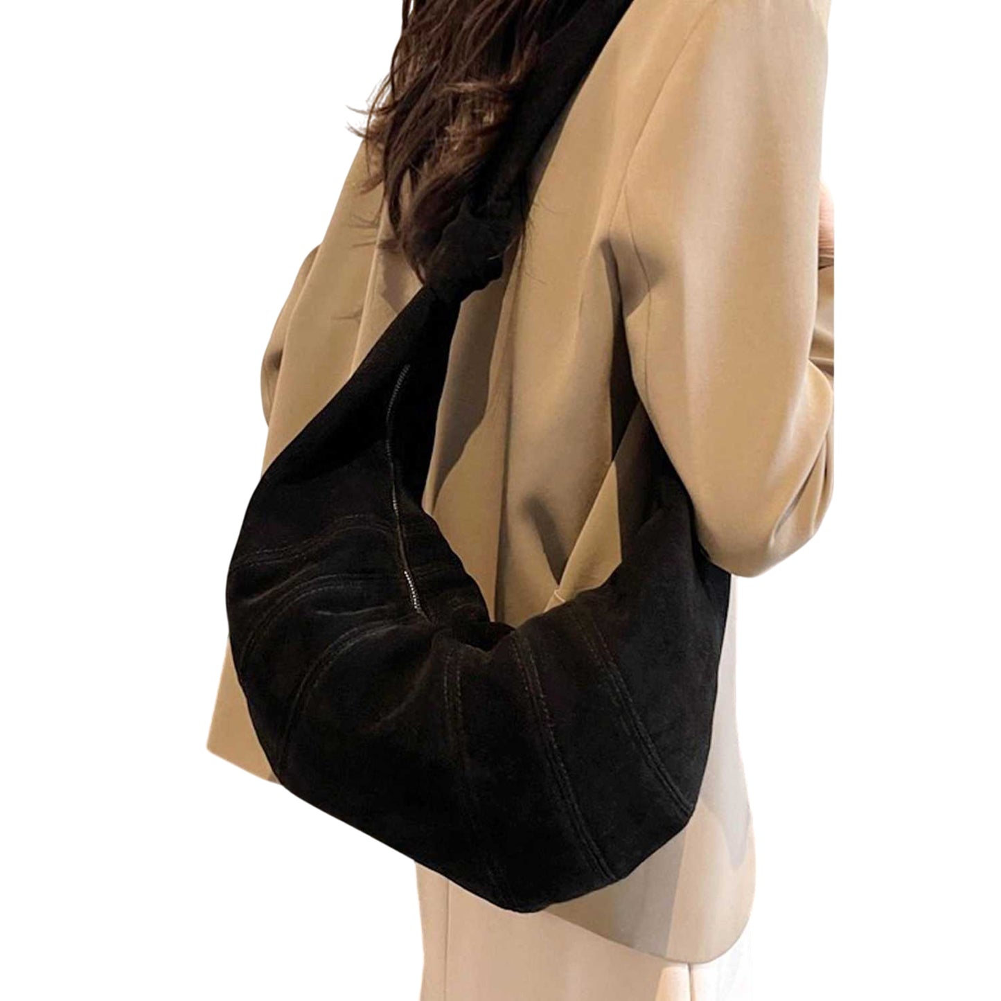 Jet Black - Side - XY London Womens-Ladies Claud Crescent Shaped Crossbody Bag